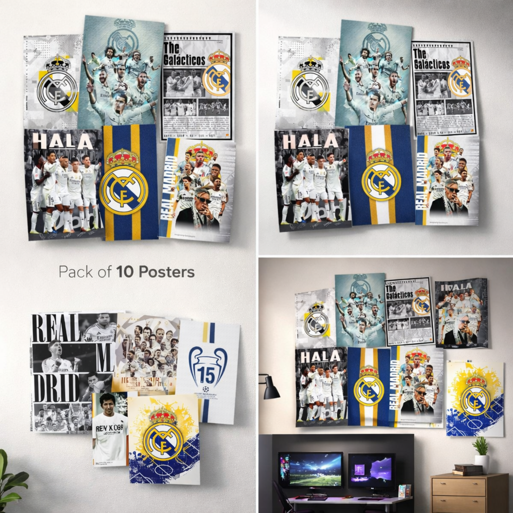 🔥 باك 10 بوسترات ريال مدريد للمدريدستا | بسعر 1500 دج فقط | Poster Real Madrid مقاوم للماء متوفر بمقاسين